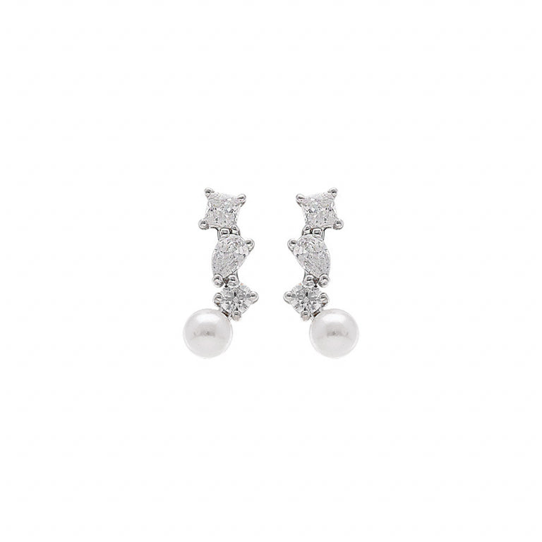 Boucles d’oreilles verticales perle de culture trois oxydes en argent 925 rhodié – Azuline