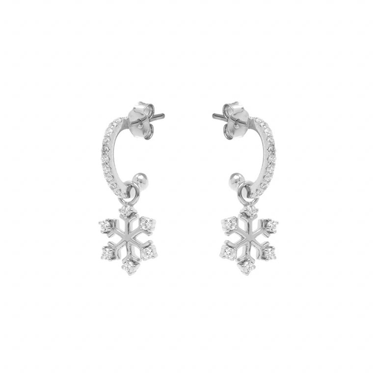 Boucles d’oreilles créoles flocon de neige oxydes blancs – Argent 925 Rhodié | Azuline