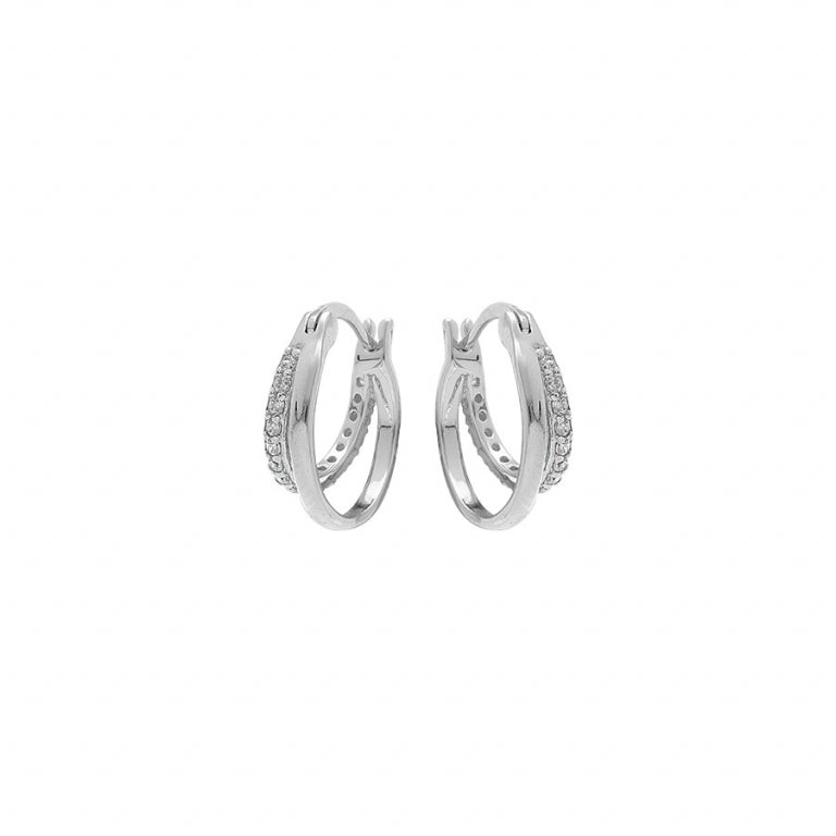 Boucles d'oreilles ovales en argent 925 rhodié avec oxydes blancs