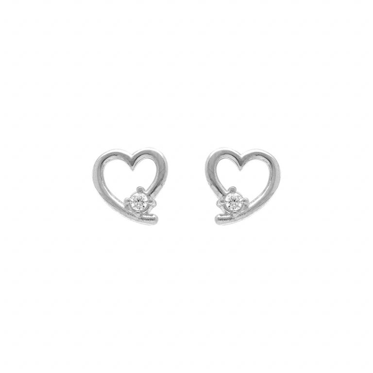 Boucles d’oreilles cœur en argent 925 rhodié avec oxyde blanc