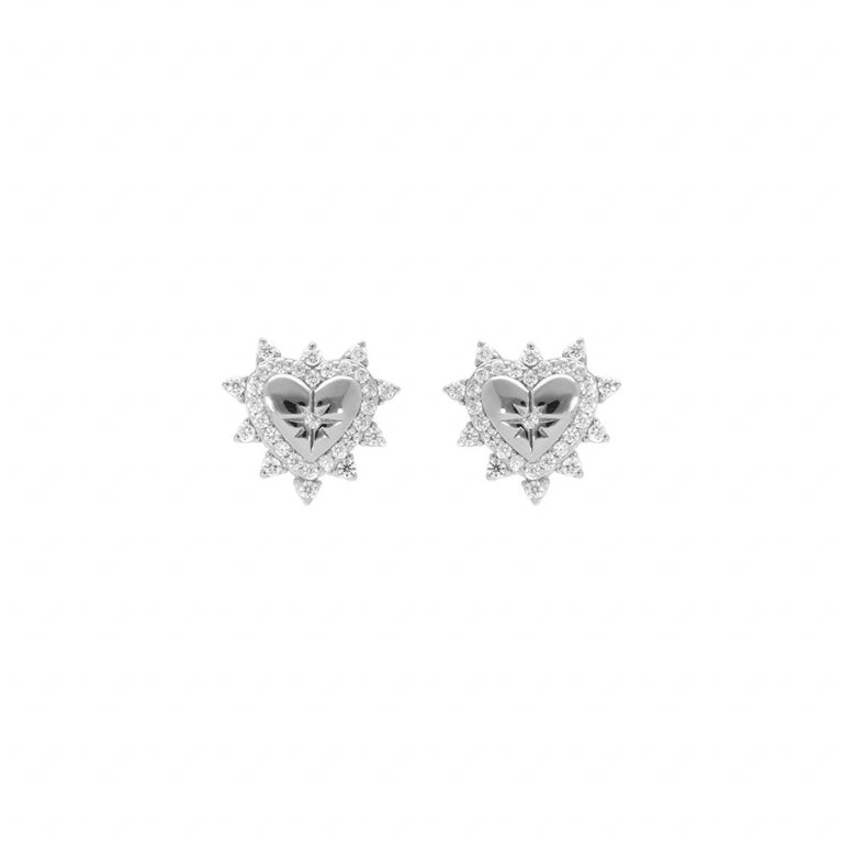 Boucles d’oreilles cœur étoile du nord en argent 925 rhodié avec oxydes blancs