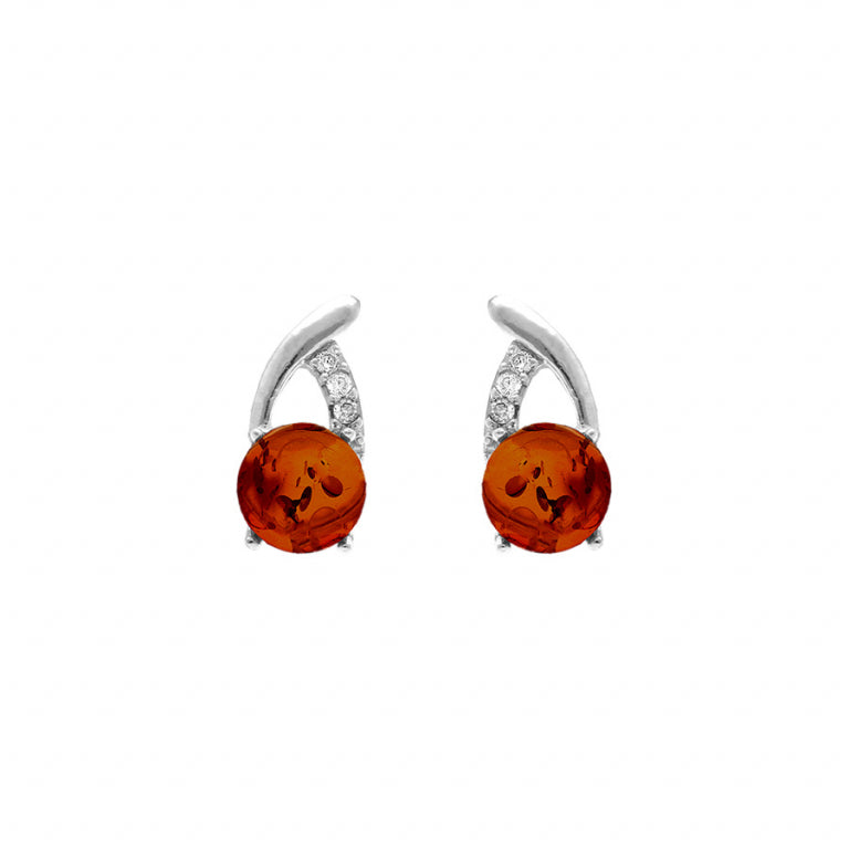 Boucles d’oreilles croisées en argent 925 rhodié avec ambre véritable