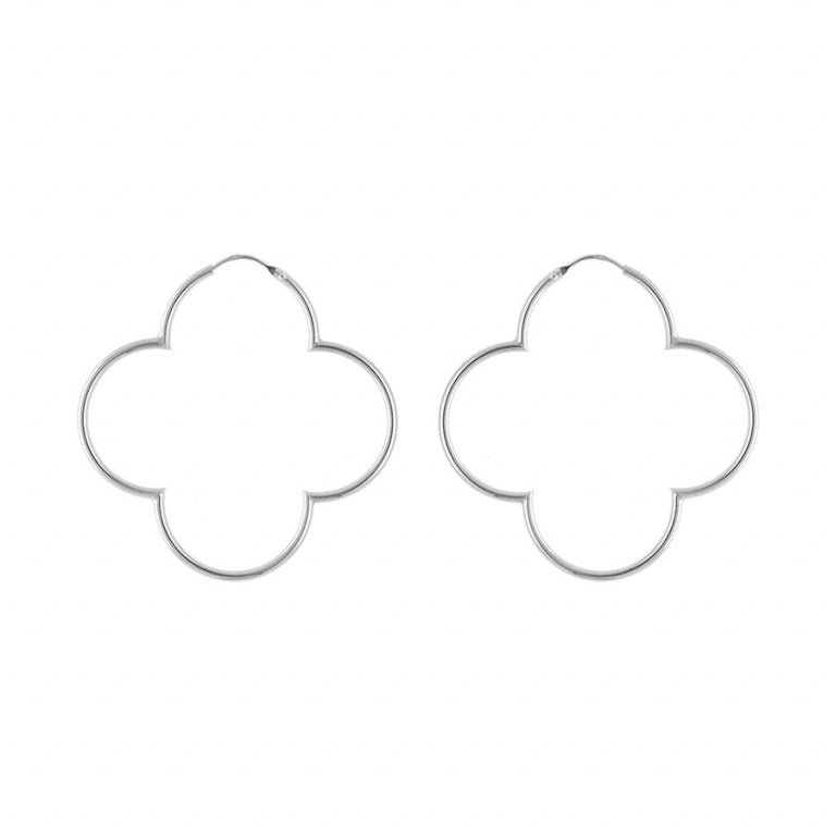 Boucles d'oreilles créoles trèfle en argent 925 rhodié