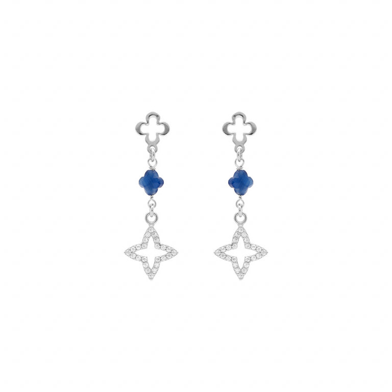 Boucles d’oreilles étoile résine bleu et oxydes blancs – Argent 925 Rhodié | Azuline