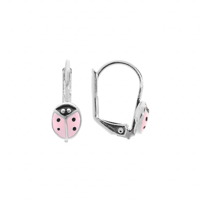 Boucles d’oreilles coccinelle résine rose – Argent 925 Rhodié | Azuline