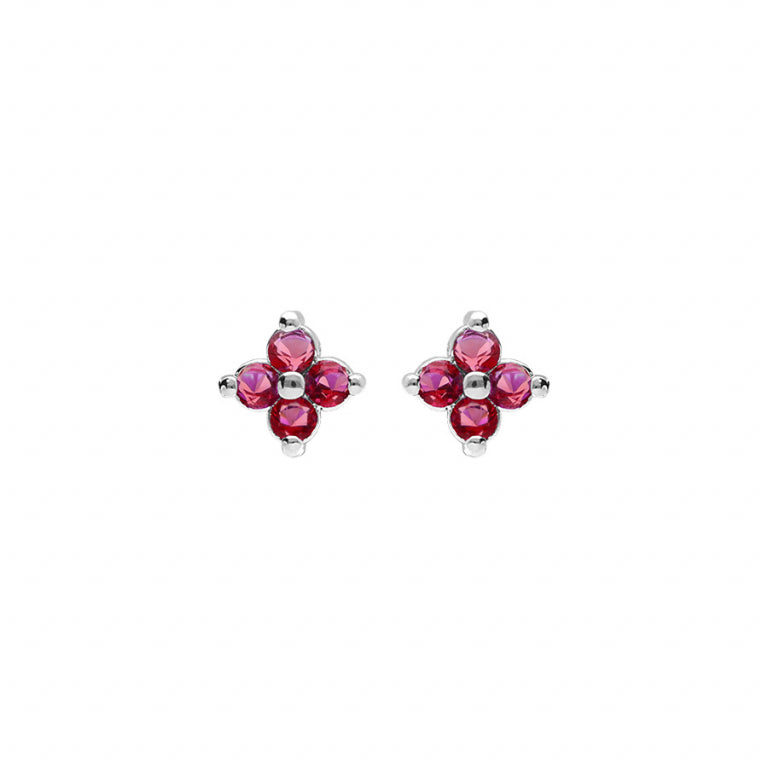 Boucles d’oreilles fleur en argent 925 rhodié avec oxydes fushia