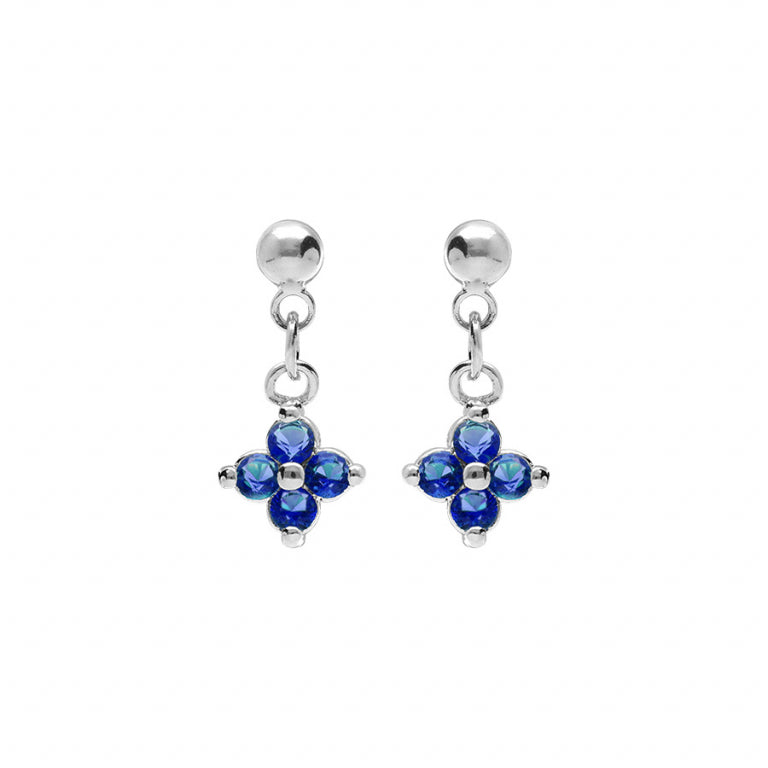 Boucles d’oreilles fleur en argent 925 rhodié avec oxydes de zirconium bleus