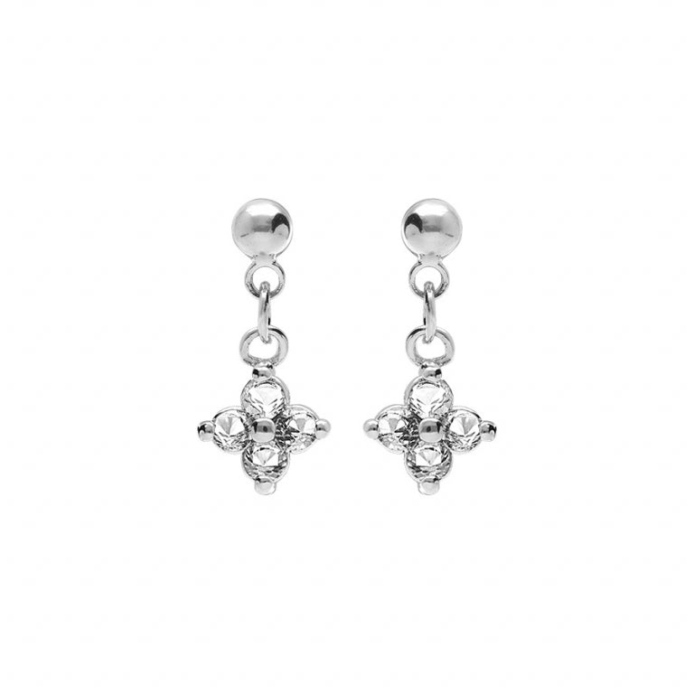 Boucles d’oreilles fleur en argent 925 rhodié avec oxydes de zirconium blancs