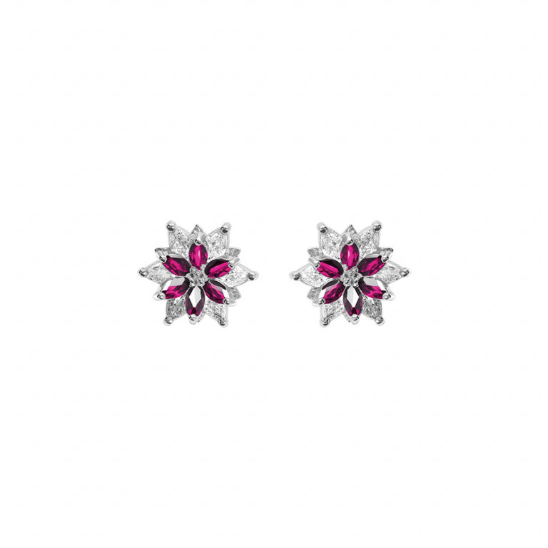 Fuchsia-Oxid-Blütenohrringe – rhodiniertes 925er Silber | Azuline