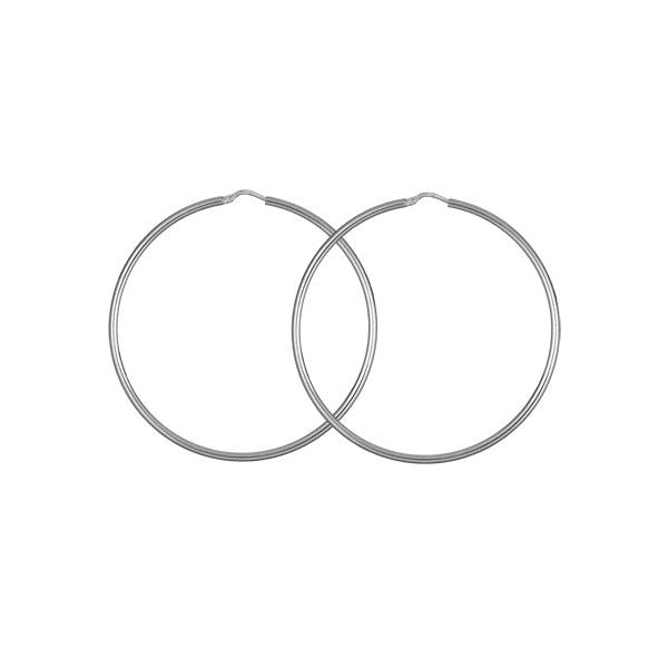 Rhodium Sølv Hoop Øreringe Rund Wire 2mm Diam 55mm