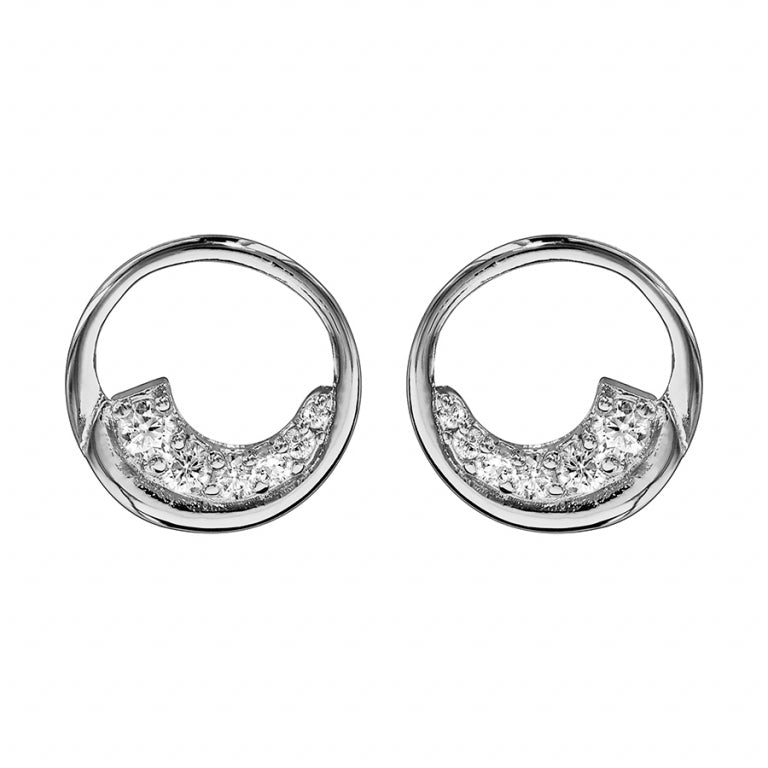 Rhodium-belagt sølv cirkel sæt hvide oxider øreringe