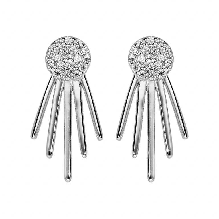 Boucles d’oreilles rayons de soleil en argent 925 rhodié avec oxydes blancs