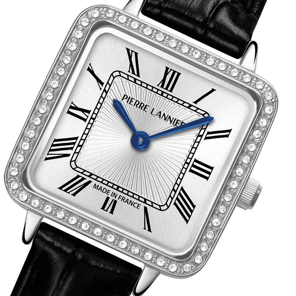 Montre femme Pierre Lannier LEONOR 019M623 – cadran argenté bracelet cuir noir – vue 2