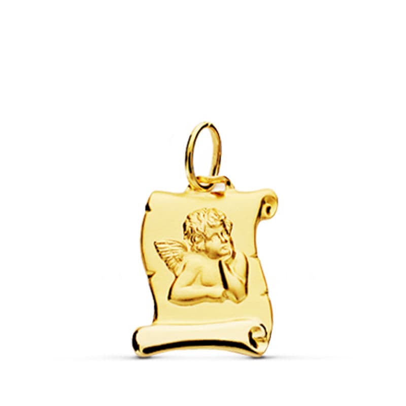 Pendentif Ange Parchemin Or Jaune 9K 16X11 mm