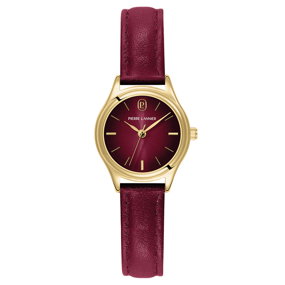 Montre femme Pierre Lannier PYA 021K555 – cadran bordeaux bracelet cuir bordeaux – vue de face