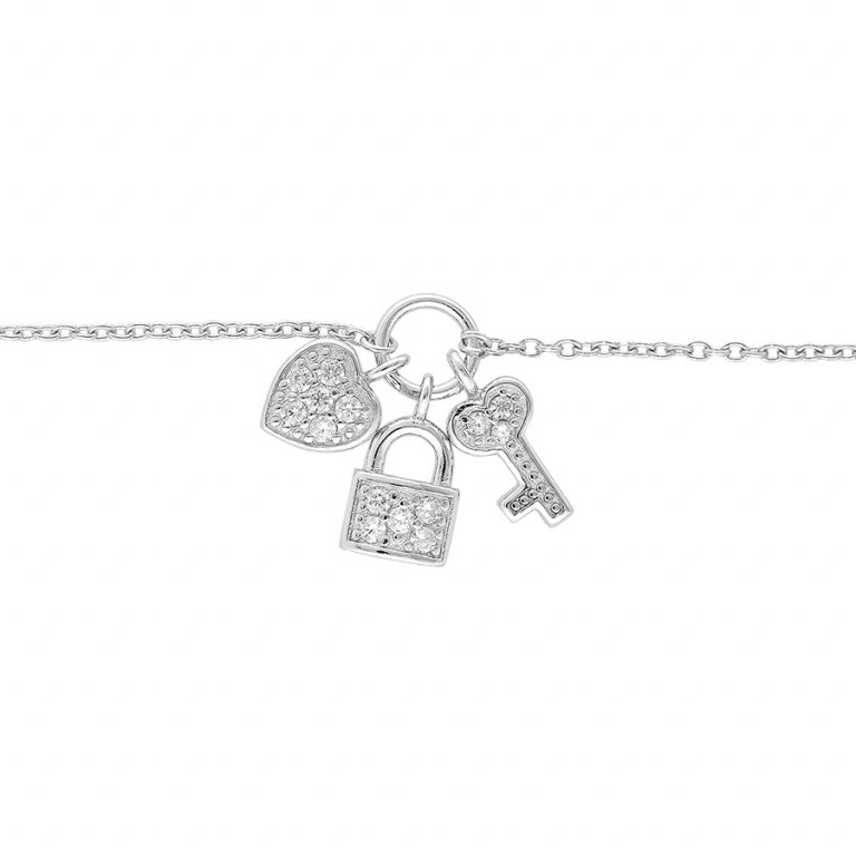 Hjärtnyckel hänglåsarmband – Silver | Azulin view 2