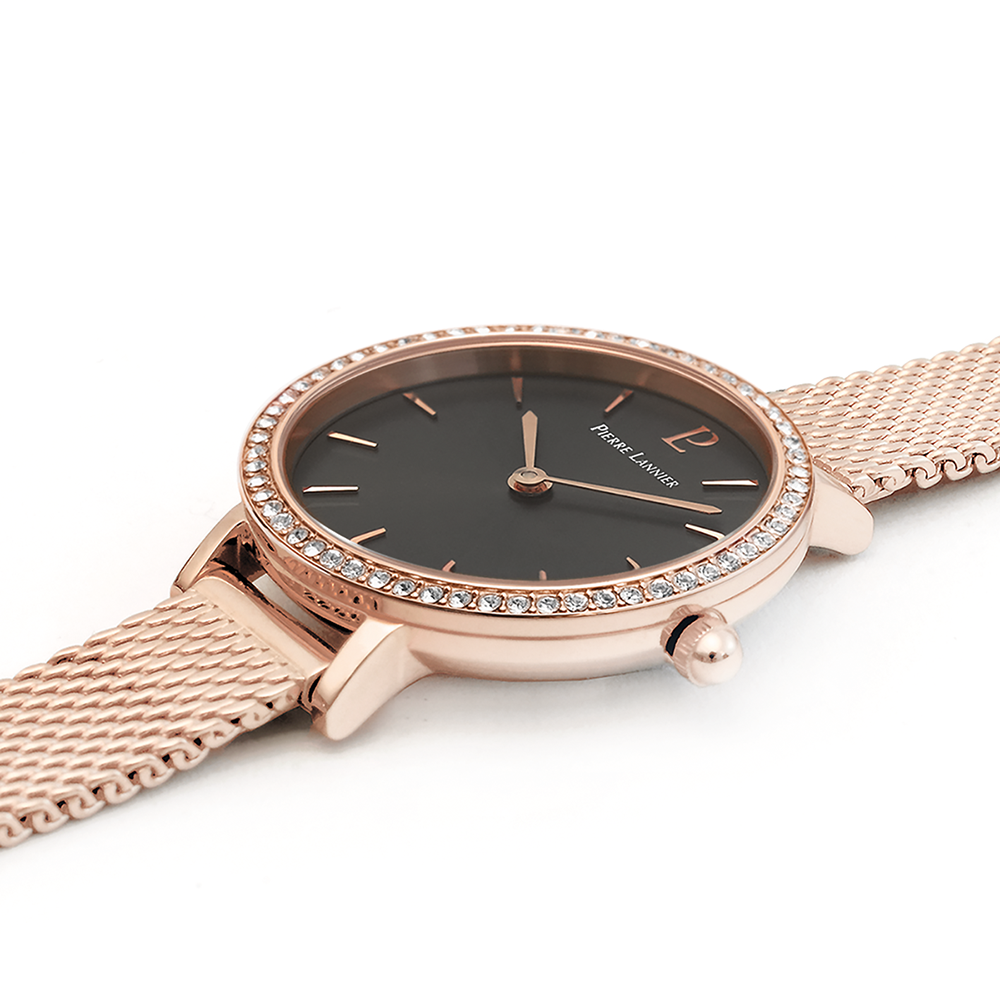 Montre femme Pierre Lannier NOVA 023L938 – cadran gris bracelet acier milanais doré rose – vue 2