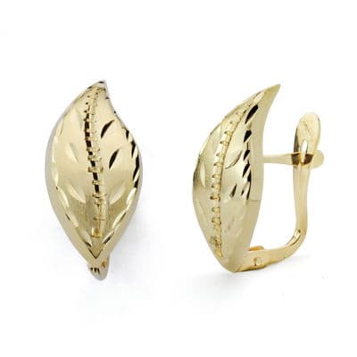 Boucles d'oreilles Feuilles Recouvertes Or Jaune 18K 18X8 mm Fermoir Catalan