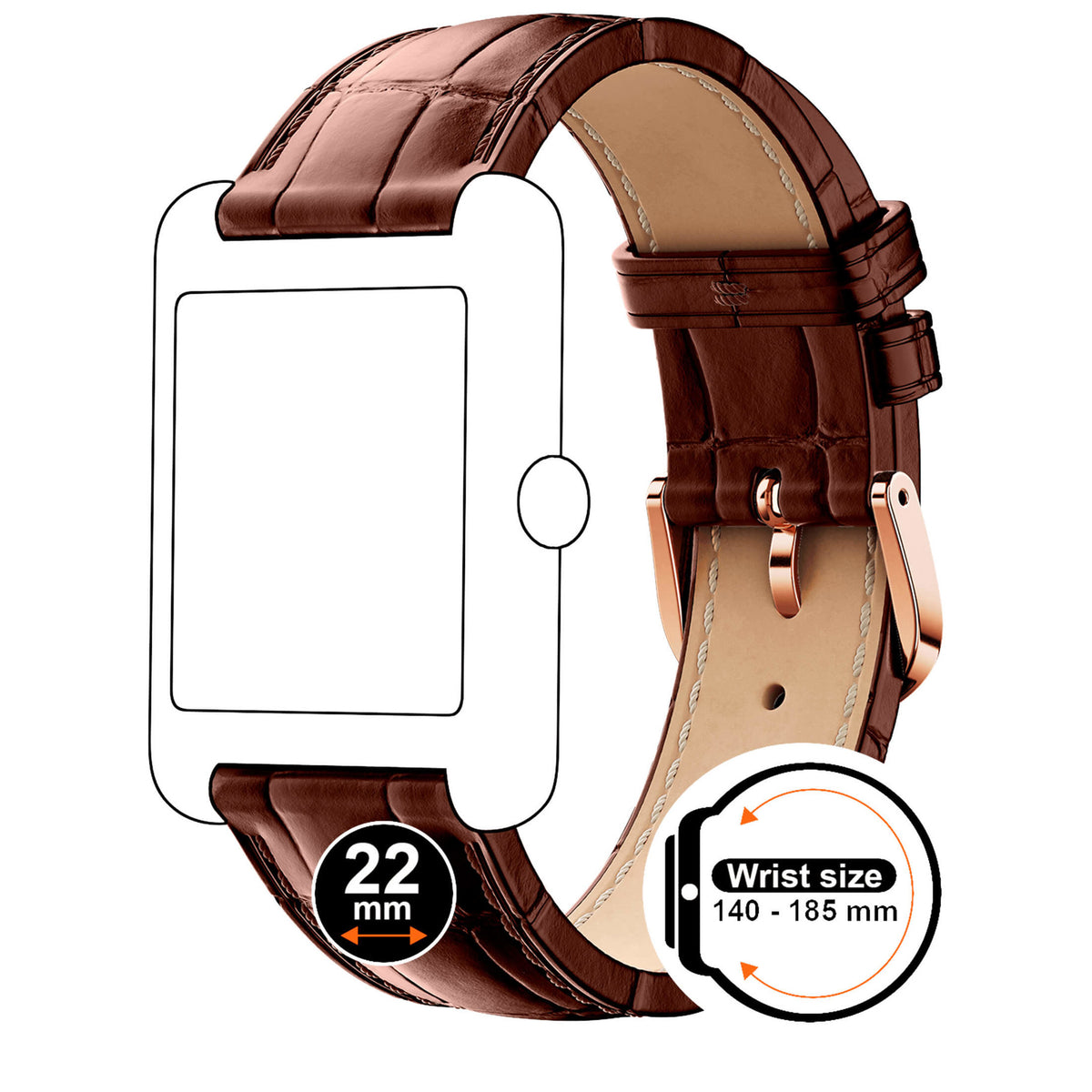 Bracelet de montre Ice-Watch cuir marron Brown Croco 22 mm boucle or rose