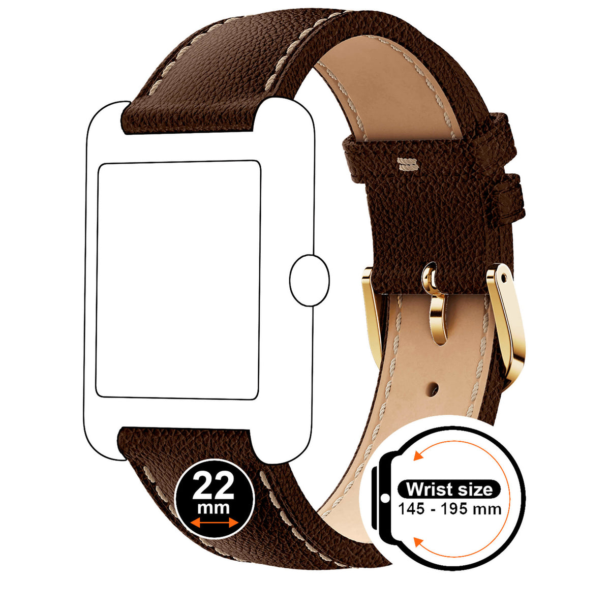 Bracelet de montre Ice-Watch cuir marron Chocolate Grain 22 mm boucle dorée