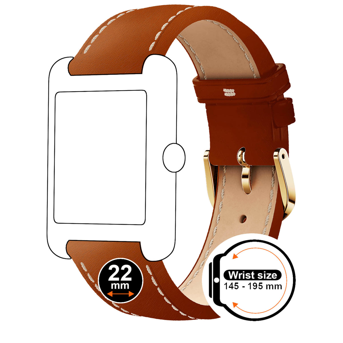 Bracelet de montre Ice-Watch cuir marron Camel Smooth 22 mm boucle dorée