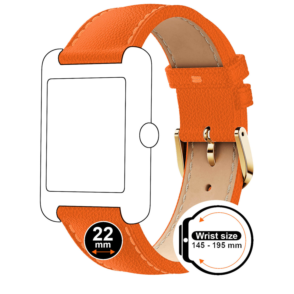 Bracelet de montre Ice-Watch cuir orange Orange Grain 22 mm boucle dorée