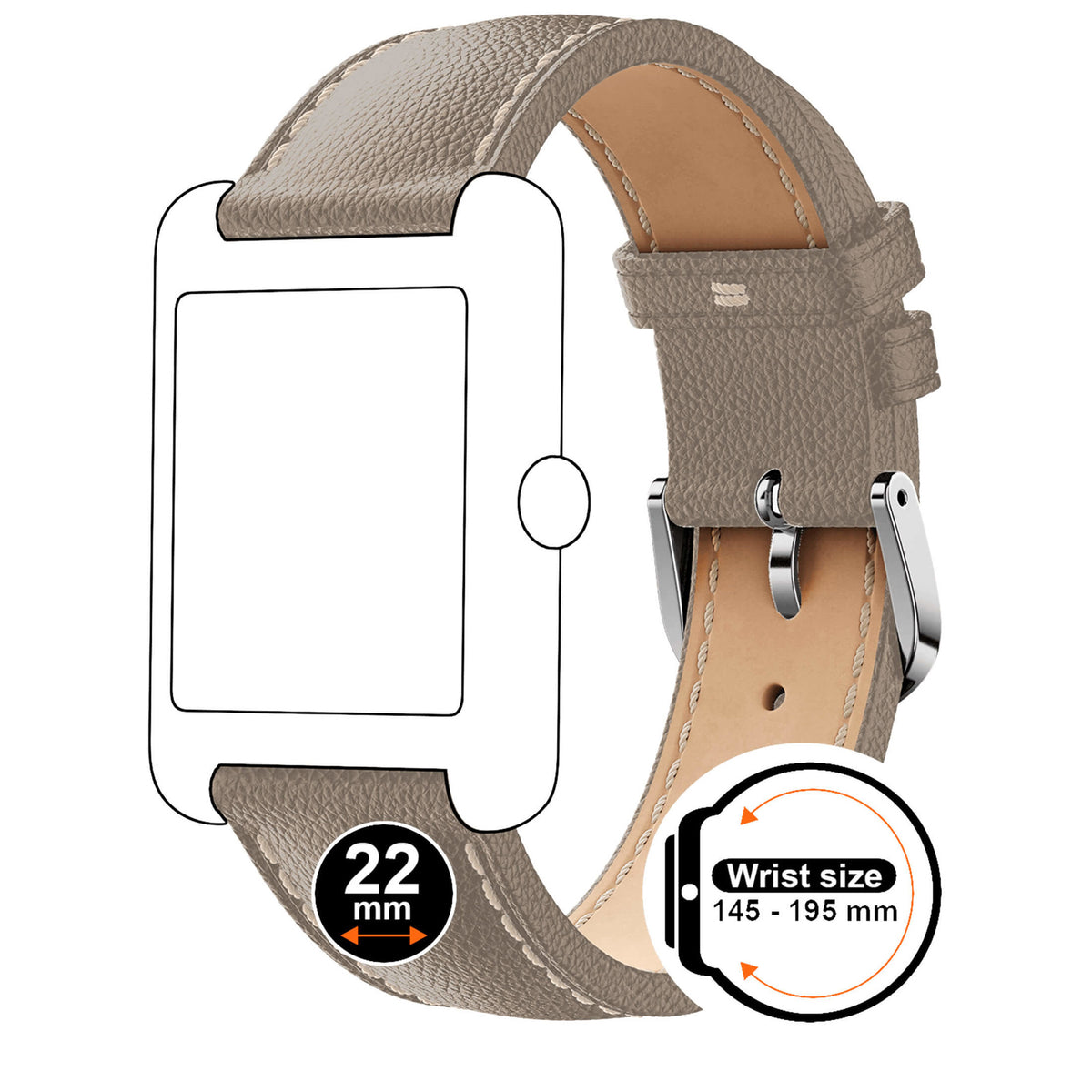Bracelet de montre Ice-Watch cuir gris Grey Grain 22 mm boucle argentée