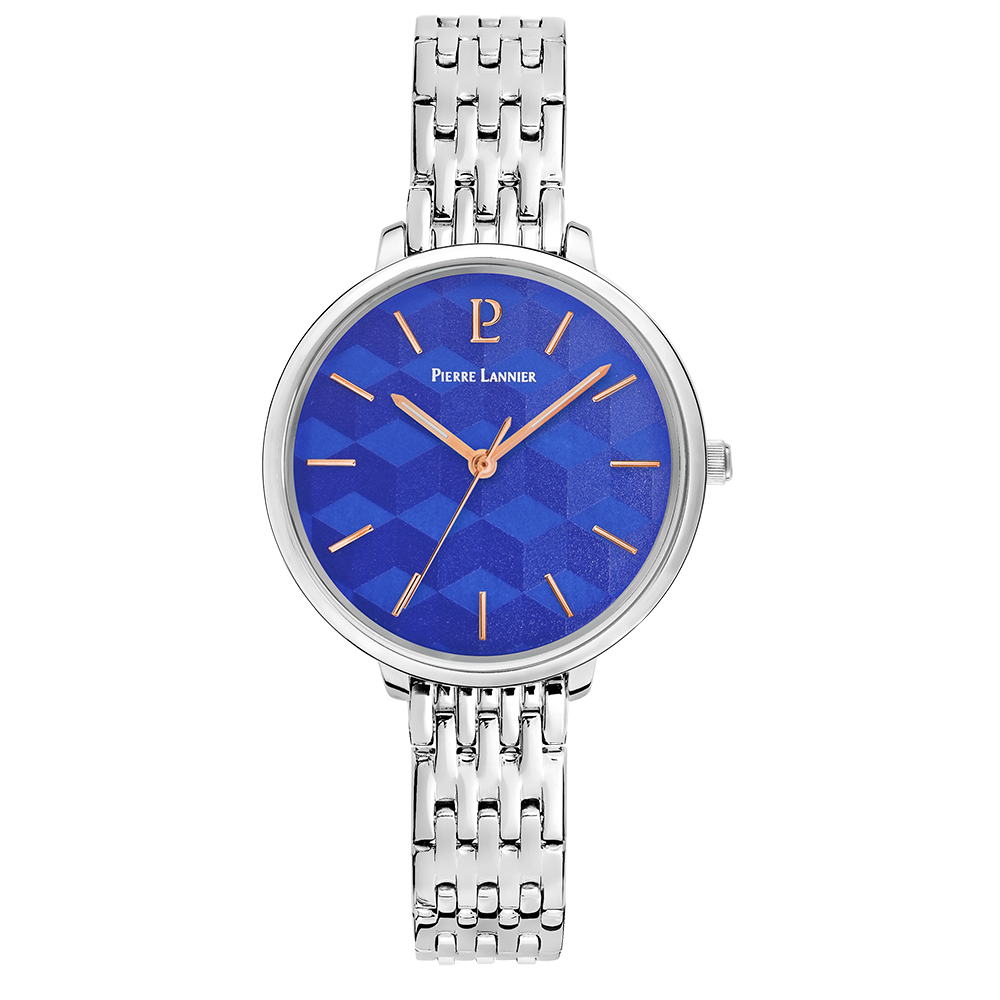 Montre femme Pierre Lannier MIRAGE 026K661 – cadran bleu bracelet acier argenté – vue de face