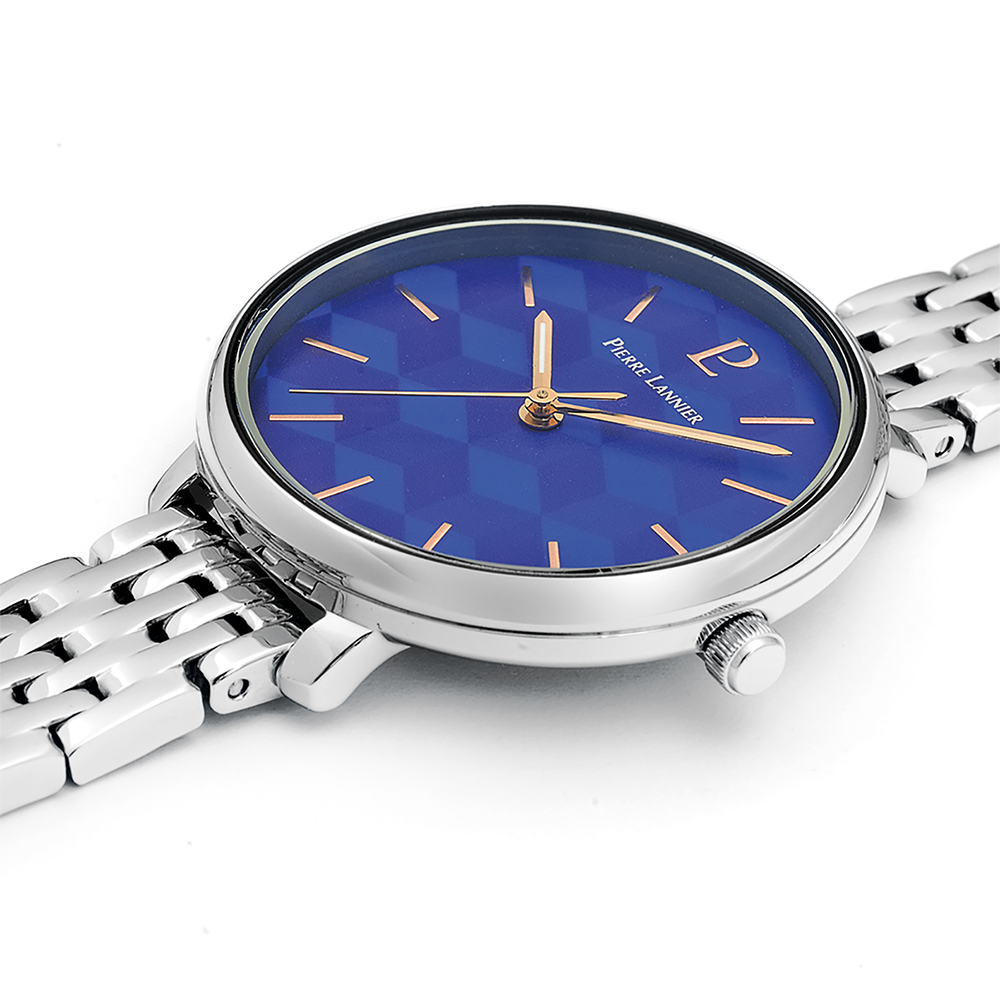 Montre femme Pierre Lannier MIRAGE 026K661 – cadran bleu bracelet acier argenté – vue 2