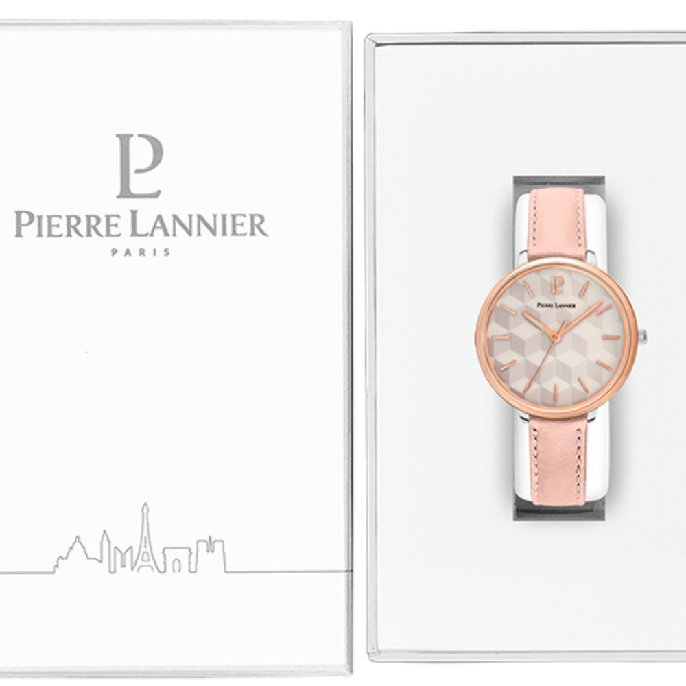 Montre femme Pierre Lannier MIRAGE 027L795 – cadran blanc bracelet cuir rose – vue 3