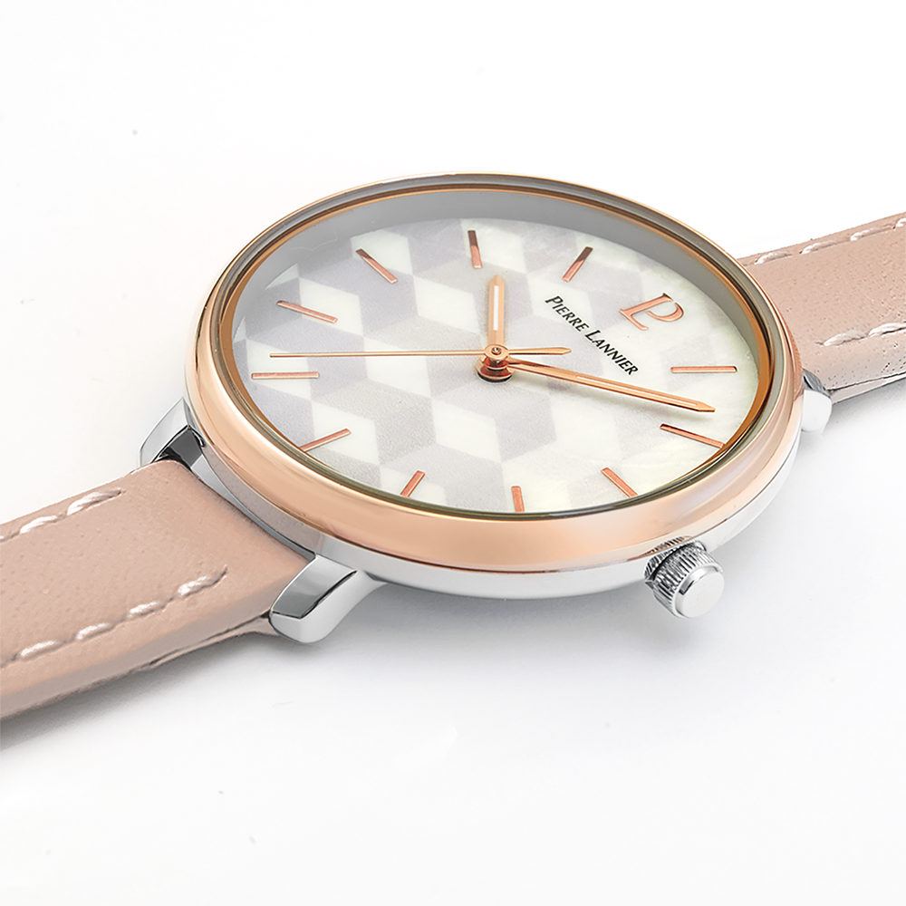 Montre femme Pierre Lannier MIRAGE 027L795 – cadran blanc bracelet cuir rose – vue 2