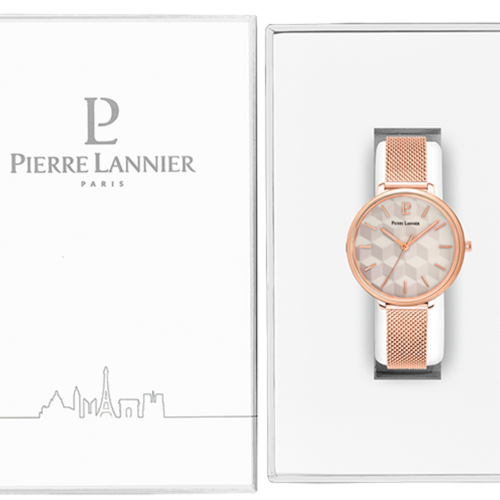 Montre femme Pierre Lannier MIRAGE 027L998 – cadran blanc bracelet acier milanais doré rose – vue 3