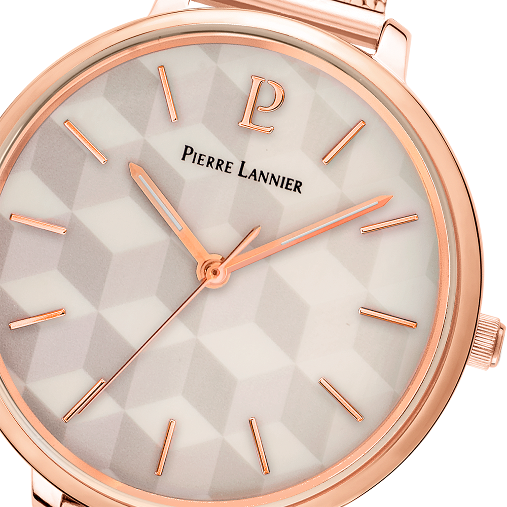 Montre femme Pierre Lannier MIRAGE 027L998 – cadran blanc bracelet acier milanais doré rose – vue 4