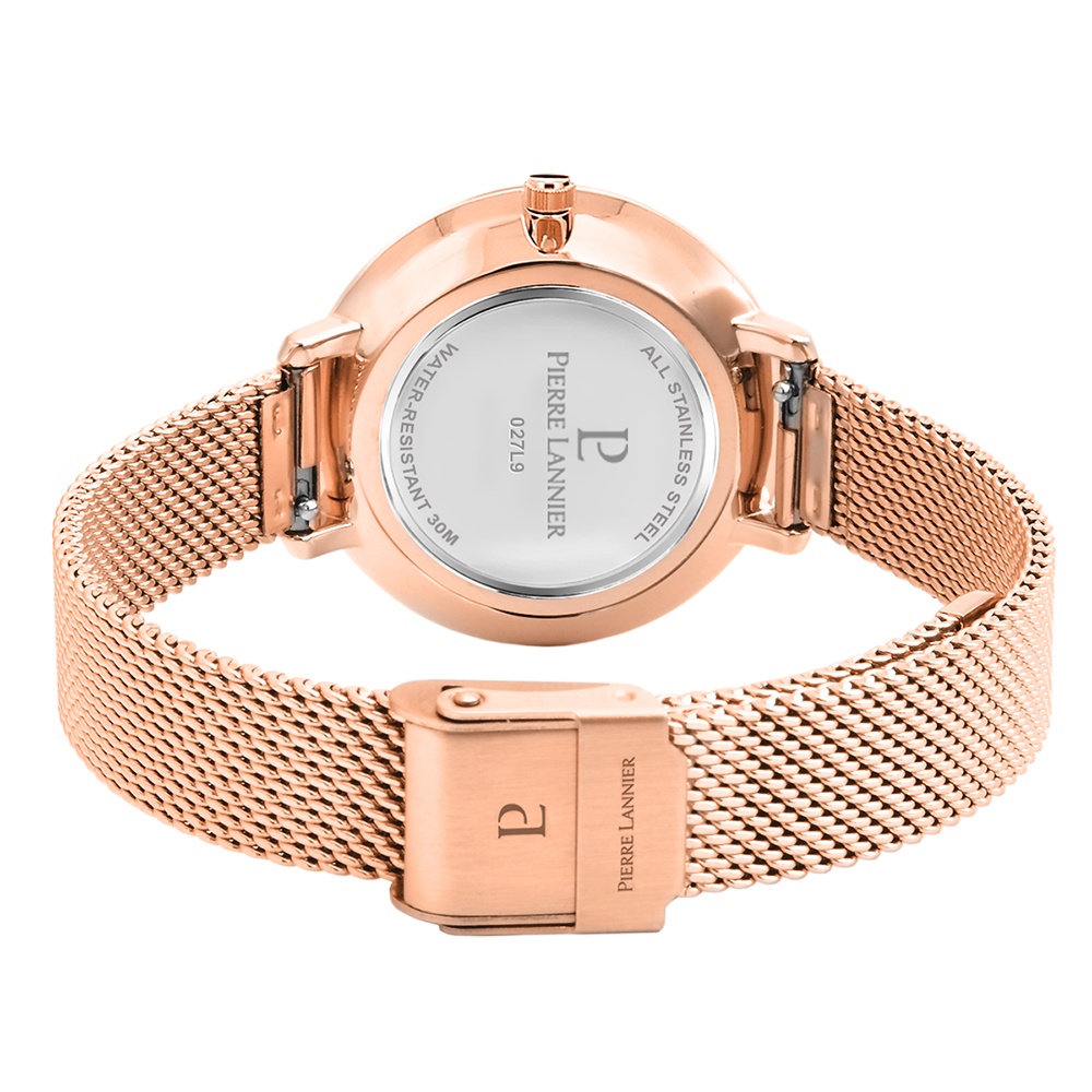 Montre femme Pierre Lannier MIRAGE 027L998 – cadran blanc bracelet acier milanais doré rose – vue 5