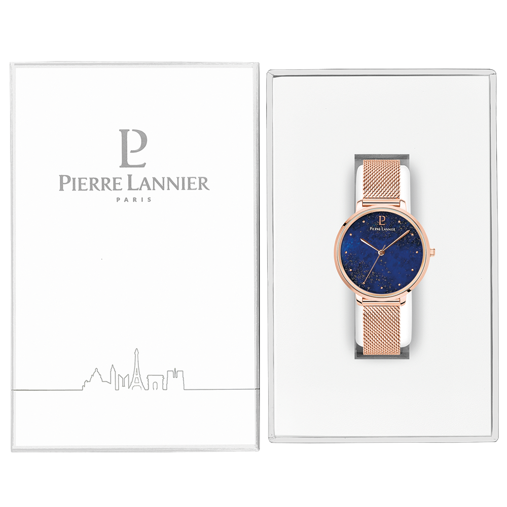 Montre femme Pierre Lannier ELARA 028K968 – cadran bleu bracelet acier milanais doré rose – vue 3