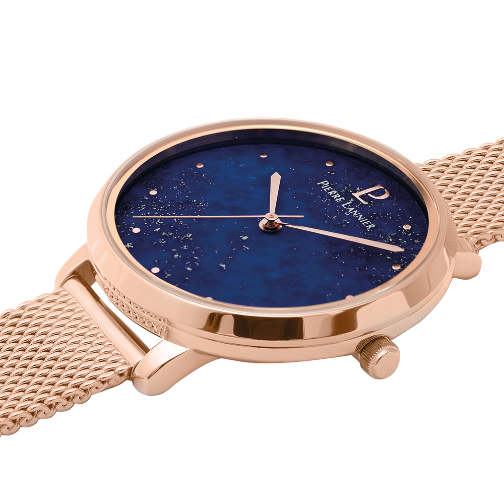 Montre femme Pierre Lannier ELARA 028K968 – cadran bleu bracelet acier milanais doré rose – vue 2