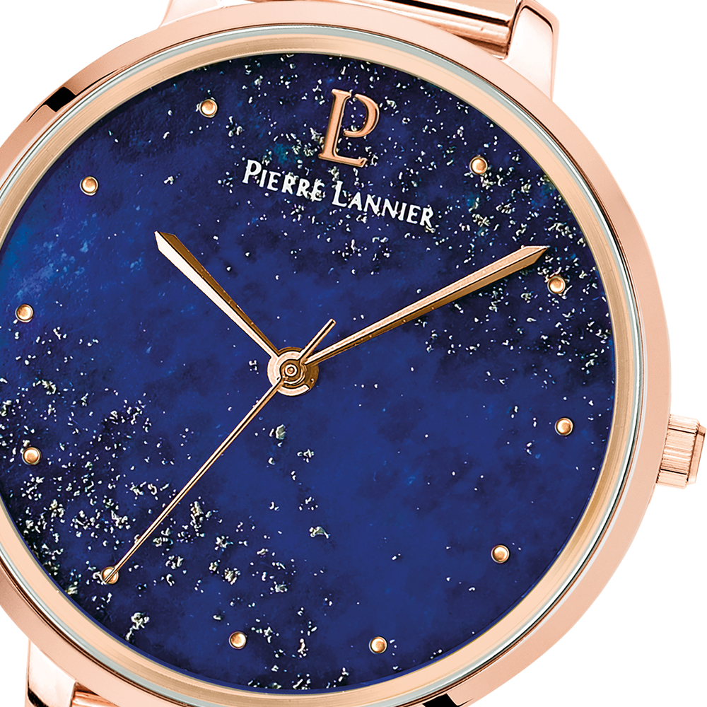 Montre femme Pierre Lannier ELARA 028K968 – cadran bleu bracelet acier milanais doré rose – vue 4
