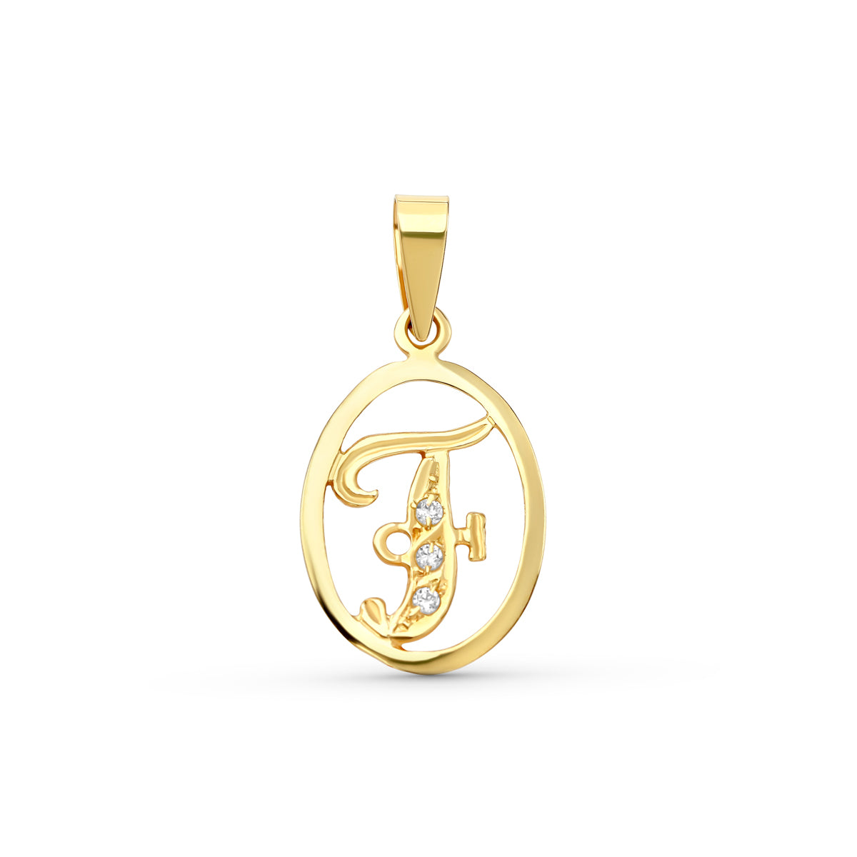Pendentif en Or Jaune 18K Initial F avec Zircons