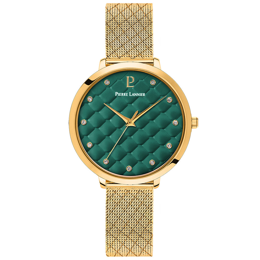 Montre femme Pierre Lannier GRACE 030M572 – cadran vert bracelet acier milanais doré – vue de face