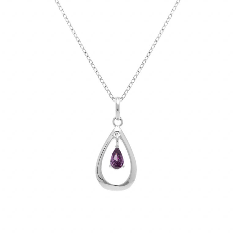 Collier goutte ovale en argent 925 rhodié avec oxydes violets