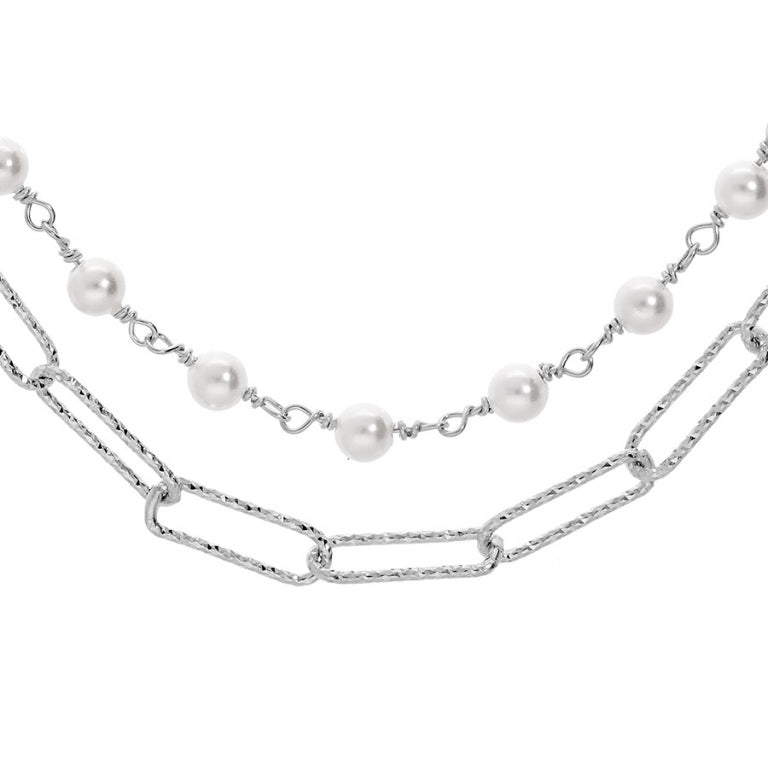 Collar de Cadena Doble Rectangular – Plata | Azuline
