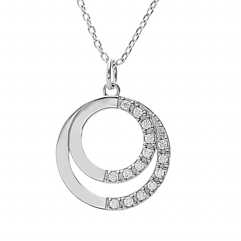 Collier double cercle en argent 925 platiné avec oxydes blancs