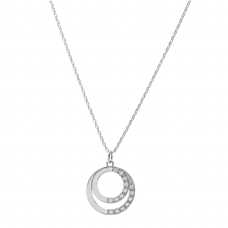 Collier argent 925 double cercle avec oxydes de zirconium blancs sertis