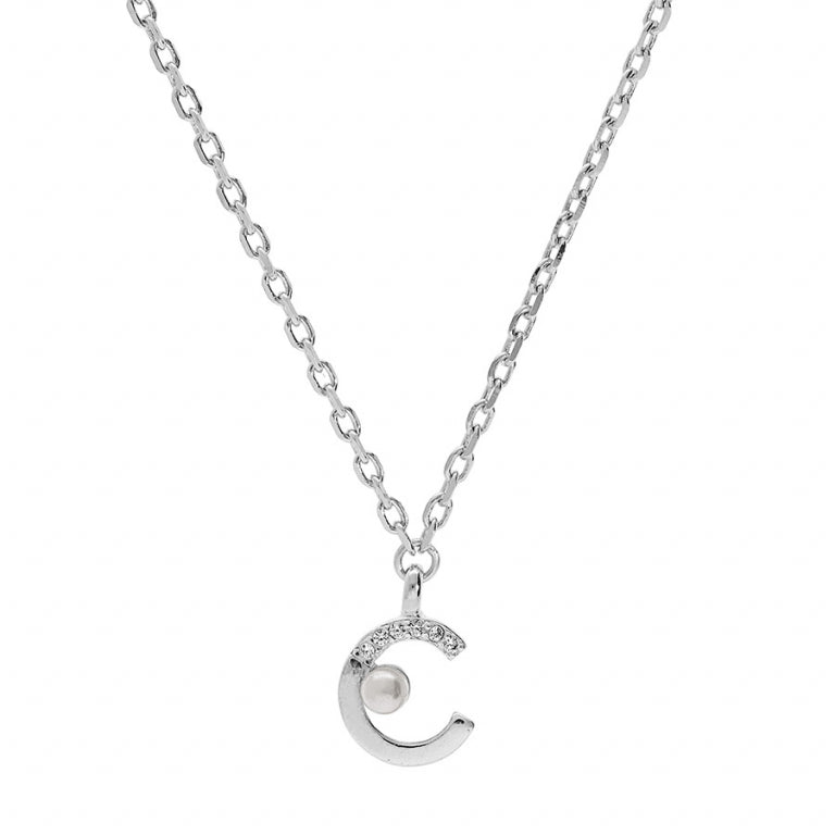 Collier demi cercle perle imitation et oxydes blancs en argent 925 rhodié – Azuline