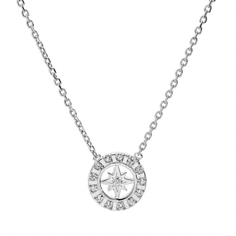 Collier mode étoile du nord en argent 925 rhodié serti oxydes blancs