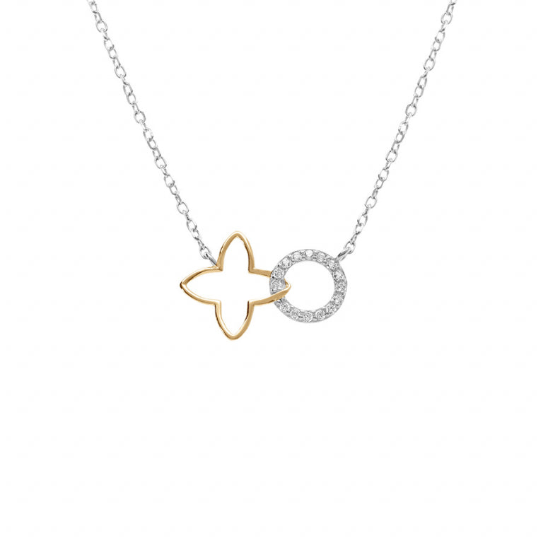 Collier fleur découpée cercle oxydes blancs en argent 925 rhodié – Azuline