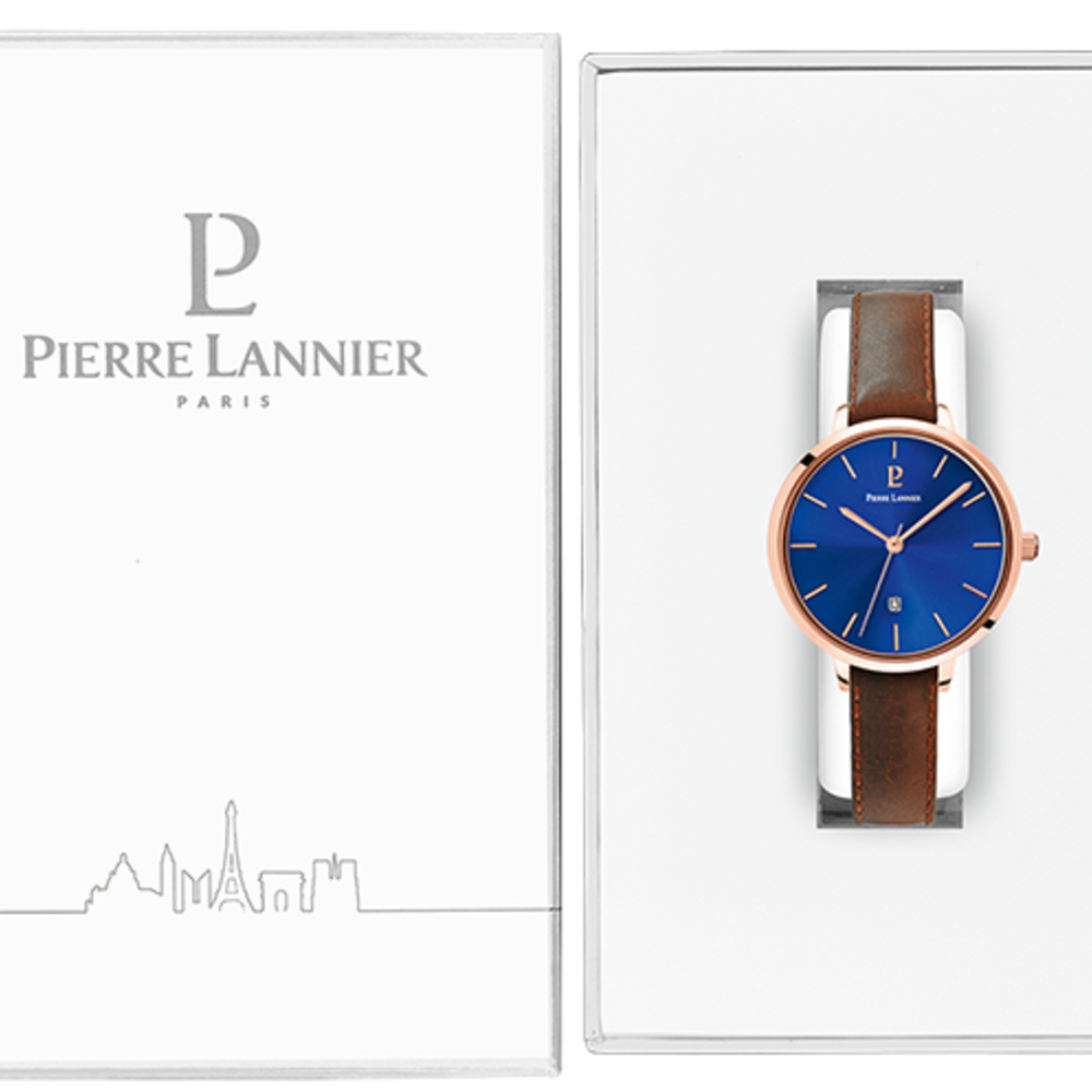 Montre femme Pierre Lannier ECHO 032K964 – cadran bleu bracelet cuir brun – vue 3