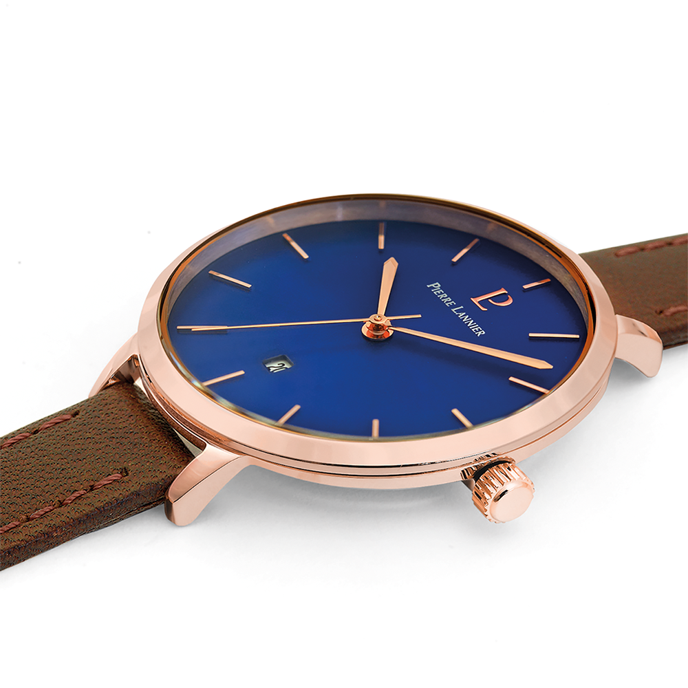 Montre femme Pierre Lannier ECHO 032K964 – cadran bleu bracelet cuir brun – vue 2