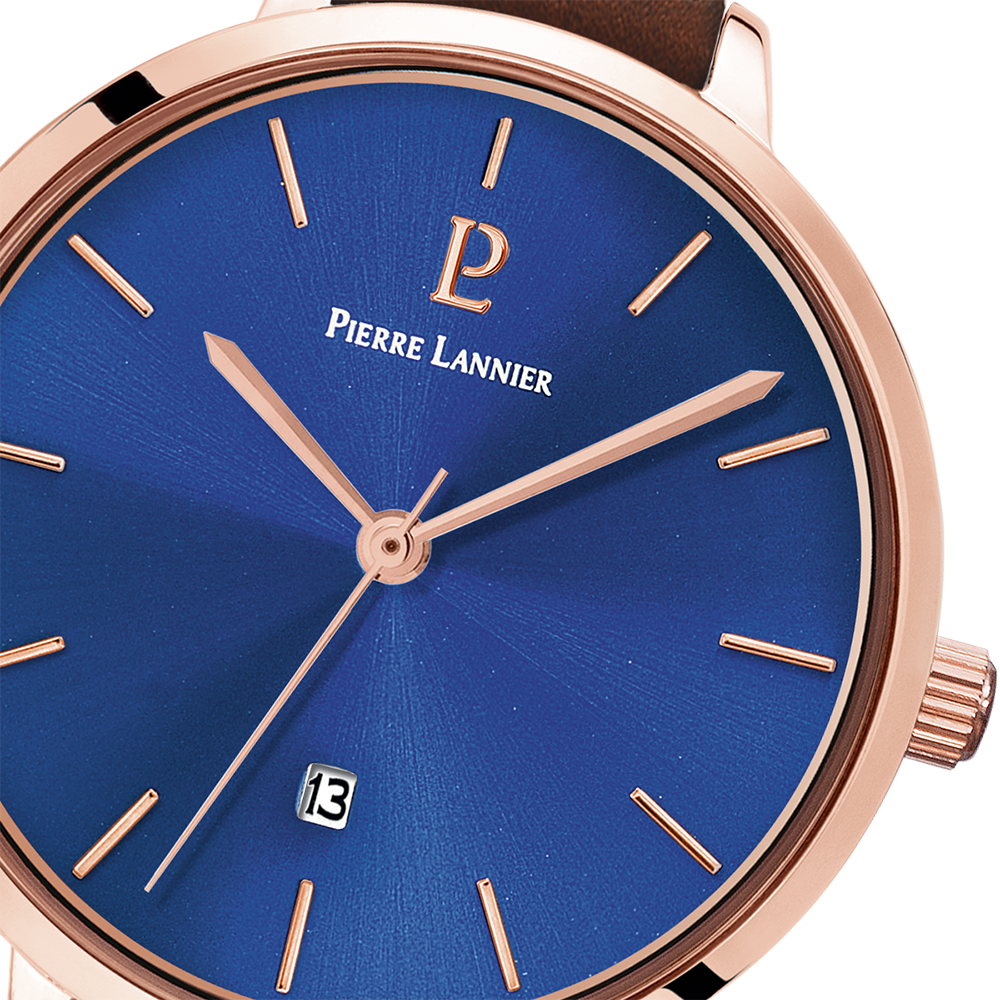 Montre femme Pierre Lannier ECHO 032K964 – cadran bleu bracelet cuir brun – vue 4
