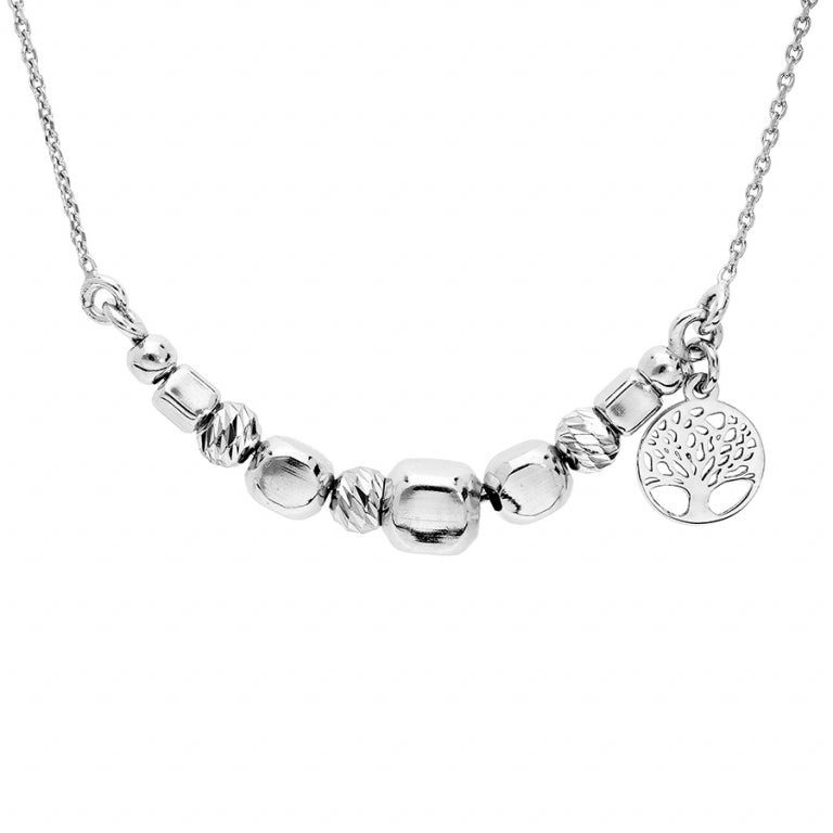 Collier mode arbre de vie en argent 925 rhodié avec cubes et boules